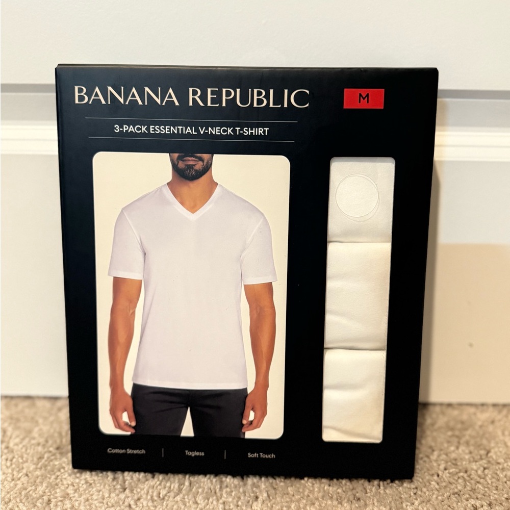 Men BANANAREPUBLIC 3Pack SUMMER Essential T-Shirt White Cotton Stretch Size M